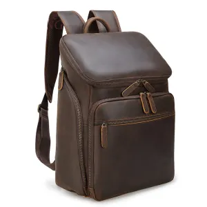 15.6" Laptop Backpack Full Grain Leather Travel Backpack Retro School Backpack