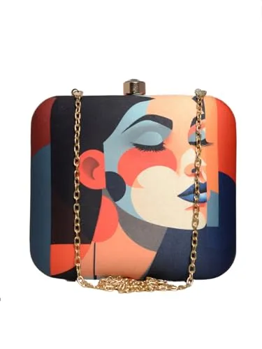 Artklim Multicolour Women Portrait Printed Clutch