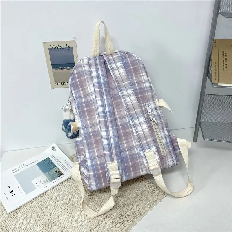 Back to school backpack New Cute Grid Waterproof Candy Colors High Bags For Teenage Girl Student Backpacks Fancy Travel Rucksack