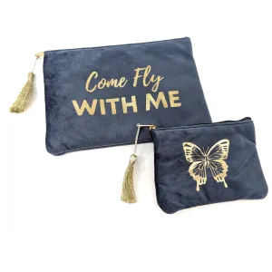 Black Ginger Come Fly with Me' Set of 2 Velvet Bags/Purses