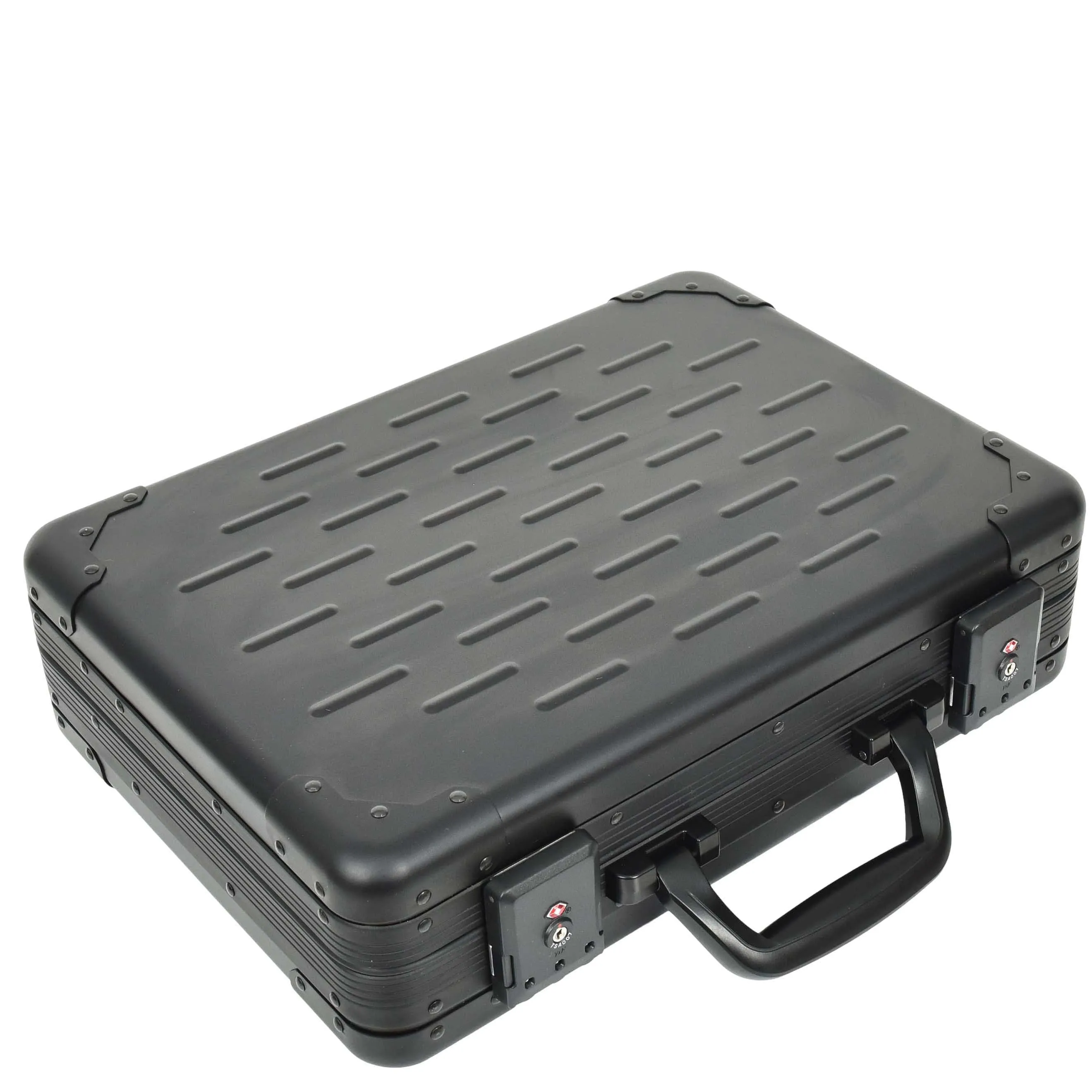 Carbon Black Aluminium Attache Case Twin TSA Combination HOL3496