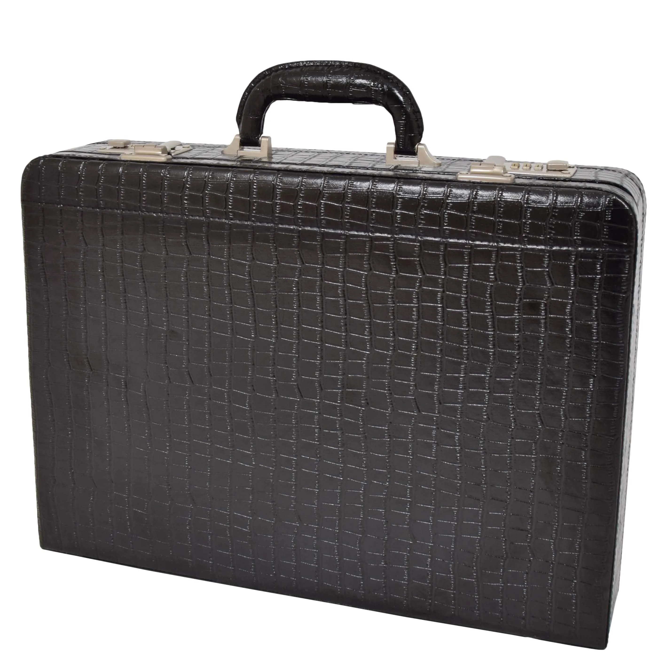 Classic Attaché Croc Print Leather Look Briefcase Dual Lock Business Bag Stead