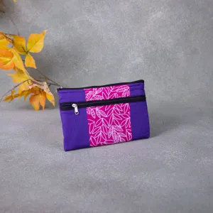 Cotton Multizip Purse Violet with Pink Prints