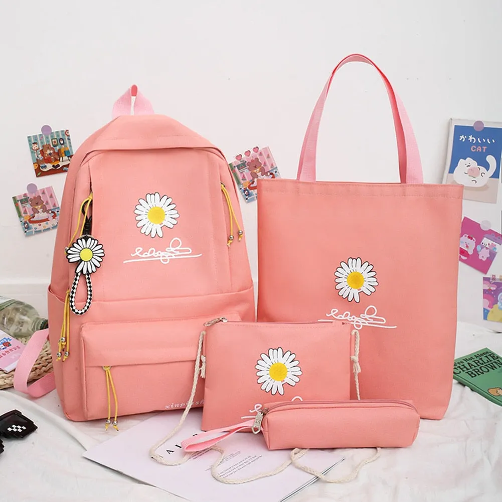 deanwangkt 4Pcs/Set Women School Backpacks Schoolbag Daisy Canvas For Teenagers Girls Student Book Bag Boys Satchel Bolsas Mochilas Sac New