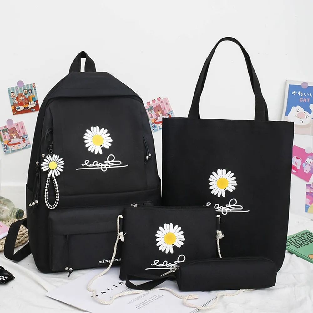 deanwangkt 4Pcs/Set Women School Backpacks Schoolbag Daisy Canvas For Teenagers Girls Student Book Bag Boys Satchel Bolsas Mochilas Sac New