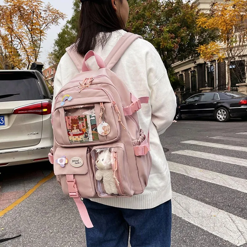 deanwangkt Cute Women Backpacks Waterproof Multi-Pocket Nylon School Backpack for Student Female Girls Kawaii Laptop Book Pack Mochilas