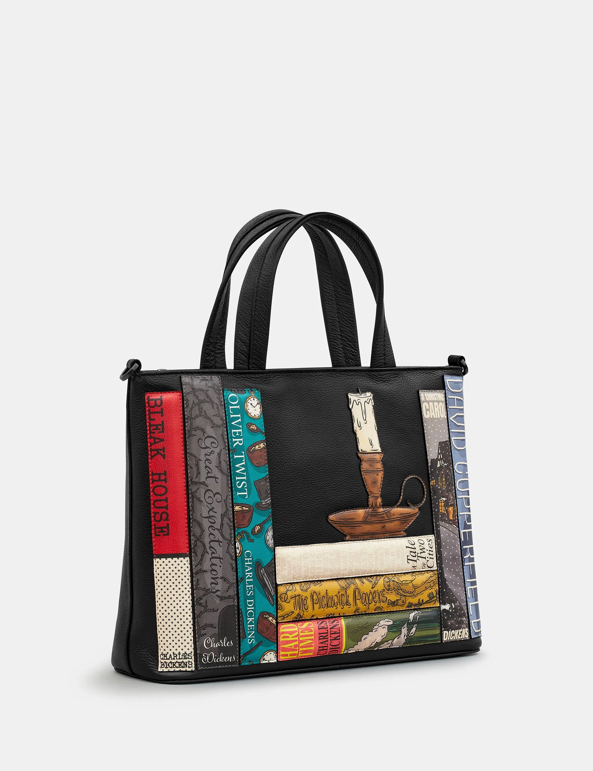 Dickens Bookworm Black Leather Multiway Grab Bag