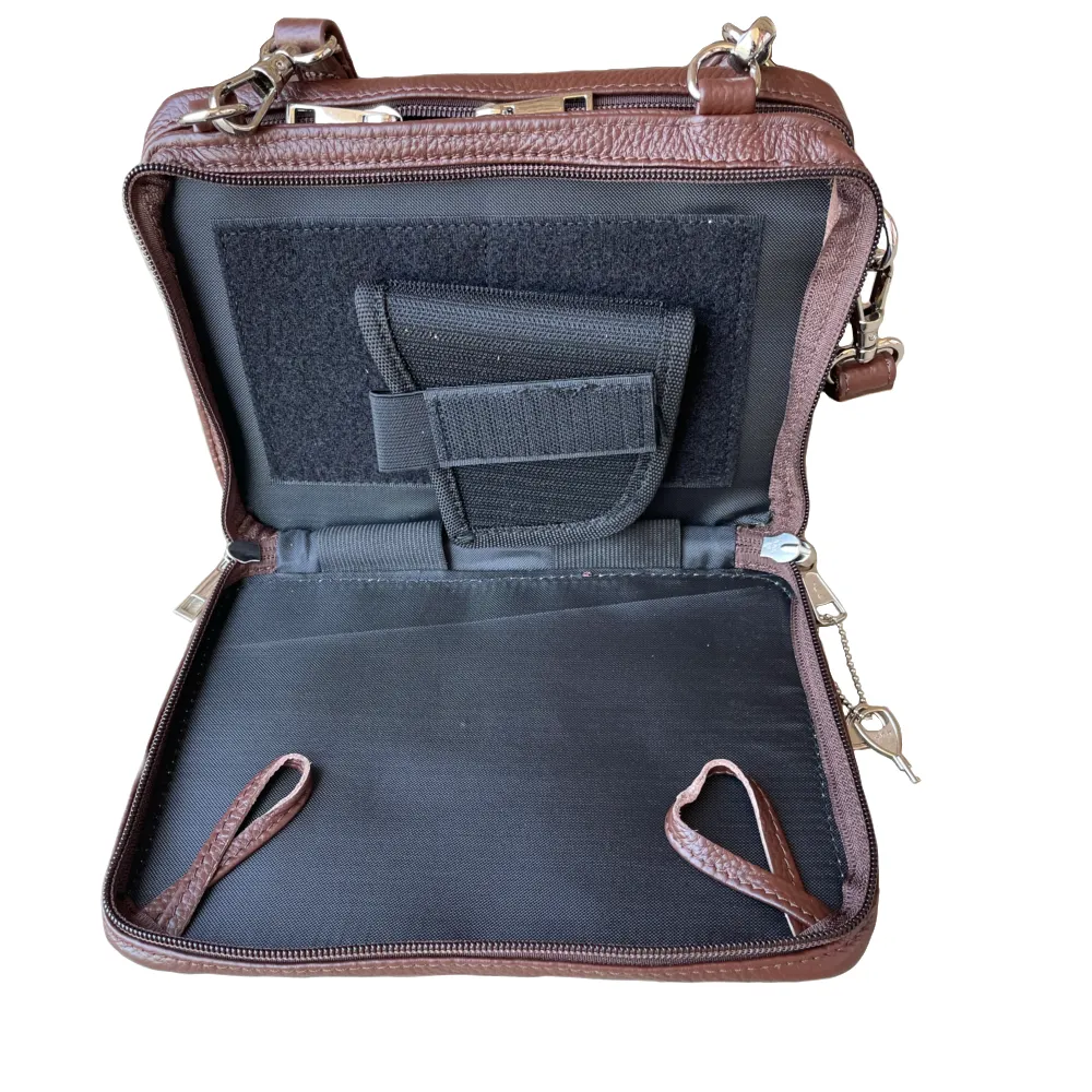 Dual Compartment Leather Conceal Carry Wristlet to Crossbody Organizer