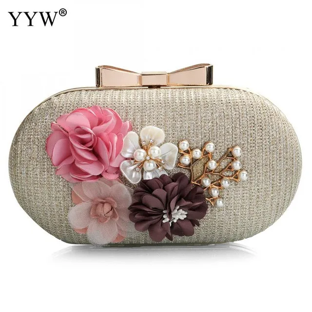 Elegant Women Leather Clutch Bag Floral Shoulder Bags Day Clutch Wallet Wedding Purse Party Woman Evening Bag Black Gold Silver