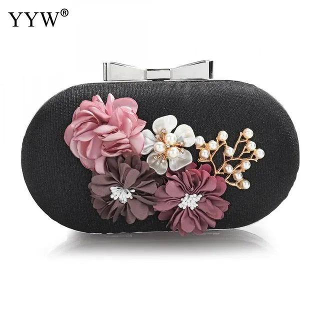 Elegant Women Leather Clutch Bag Floral Shoulder Bags Day Clutch Wallet Wedding Purse Party Woman Evening Bag Black Gold Silver