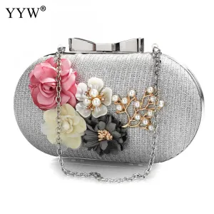 Elegant Women Leather Clutch Bag Floral Shoulder Bags Day Clutch Wallet Wedding Purse Party Woman Evening Bag Black Gold Silver