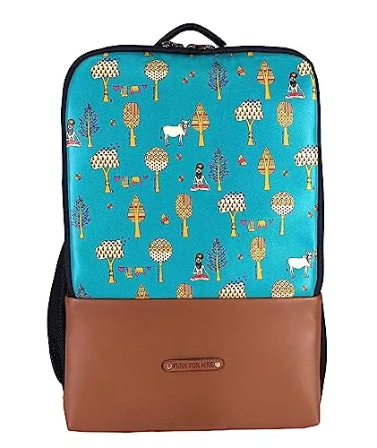 Funk For Hire Printed Leatherette 15.6" inch Laptop Backpack with USB Charging Port - Teal and Black