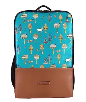 Funk For Hire Printed Leatherette 15.6" inch Laptop Backpack with USB Charging Port - Teal and Black