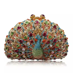 Gold Luxury Peacock Crystal Evening Bags Animal Clutch Designer Women Clutches Bridal Wedding Handbags Purses Party Bag