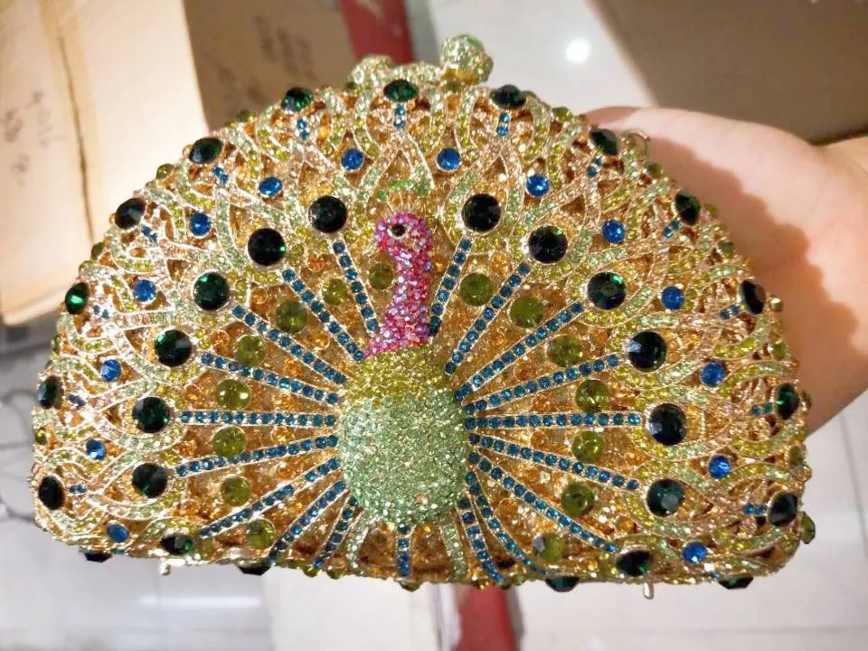 Gold Luxury Peacock Crystal Evening Bags Animal Clutch Designer Women Clutches Bridal Wedding Handbags Purses Party Bag