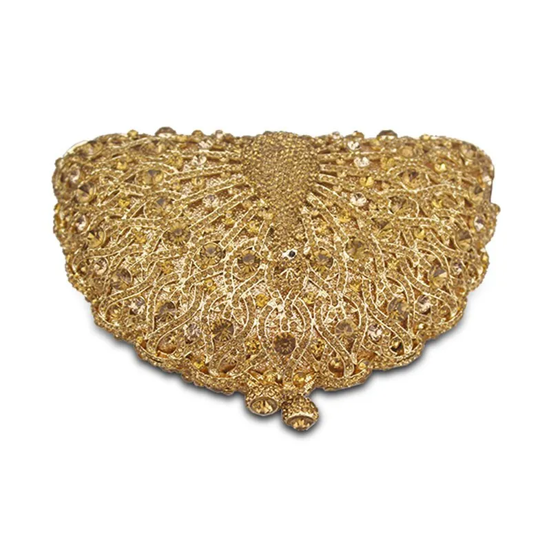 Gold Luxury Peacock Crystal Evening Bags Animal Clutch Designer Women Clutches Bridal Wedding Handbags Purses Party Bag