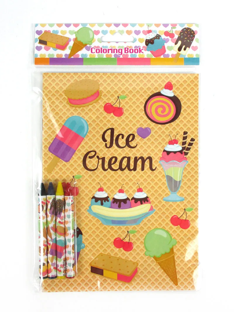 Ice Cream Coloring Books with Crayons Party Favors - Set of 6 or 12