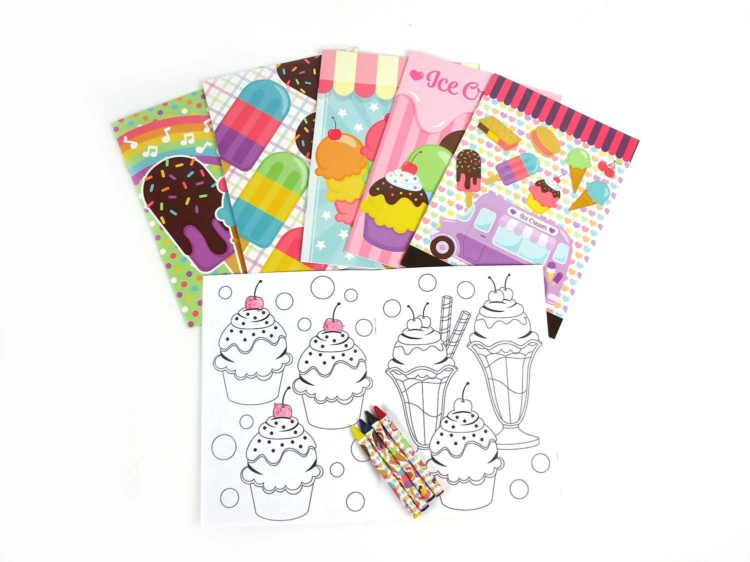 Ice Cream Coloring Books with Crayons Party Favors - Set of 6 or 12