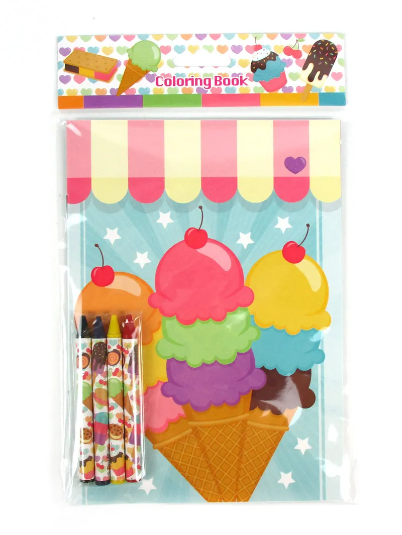 Ice Cream Coloring Books with Crayons Party Favors - Set of 6 or 12