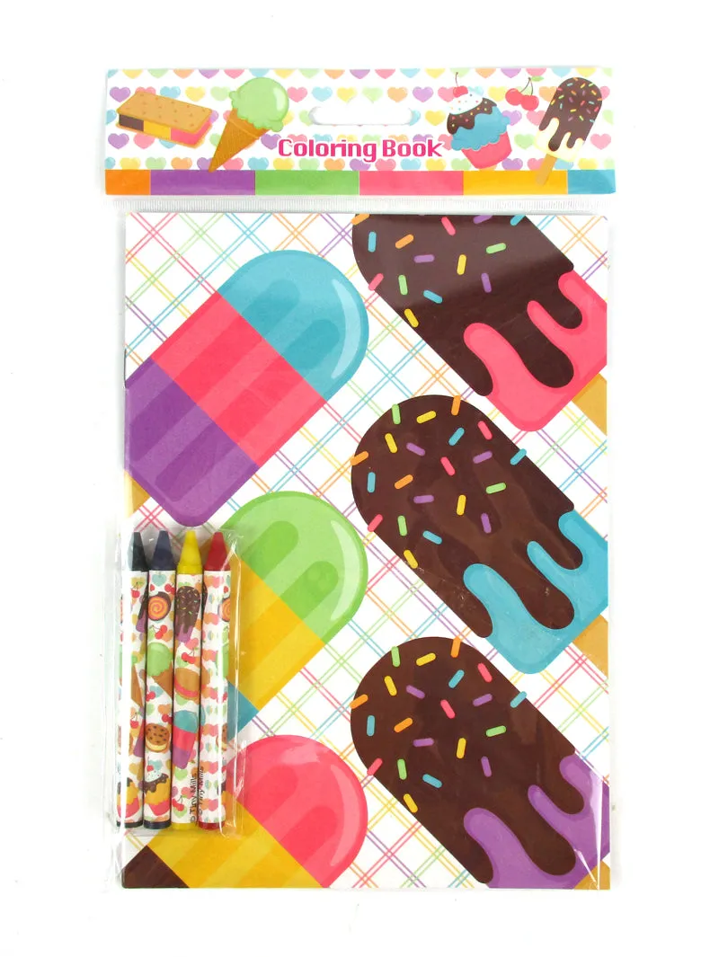 Ice Cream Coloring Books with Crayons Party Favors - Set of 6 or 12