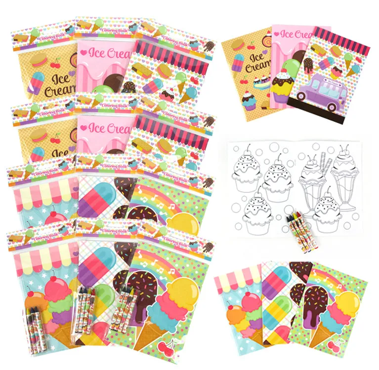 Ice Cream Coloring Books with Crayons Party Favors - Set of 6 or 12