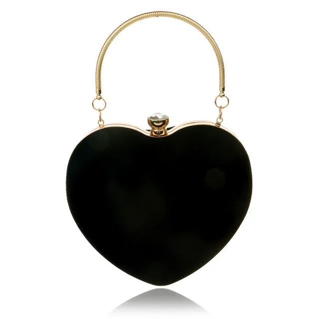 JULY'S SONG Evening Bags Heart Shaped Diamonds Red/Black Chain Shoulder Purse Day Clutch Bags For Wedding Party Banquet Bag