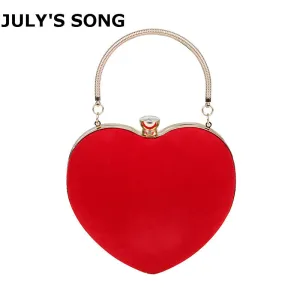 JULY'S SONG Evening Bags Heart Shaped Diamonds Red/Black Chain Shoulder Purse Day Clutch Bags For Wedding Party Banquet Bag