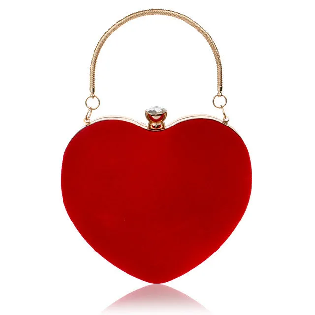 JULY'S SONG Evening Bags Heart Shaped Diamonds Red/Black Chain Shoulder Purse Day Clutch Bags For Wedding Party Banquet Bag