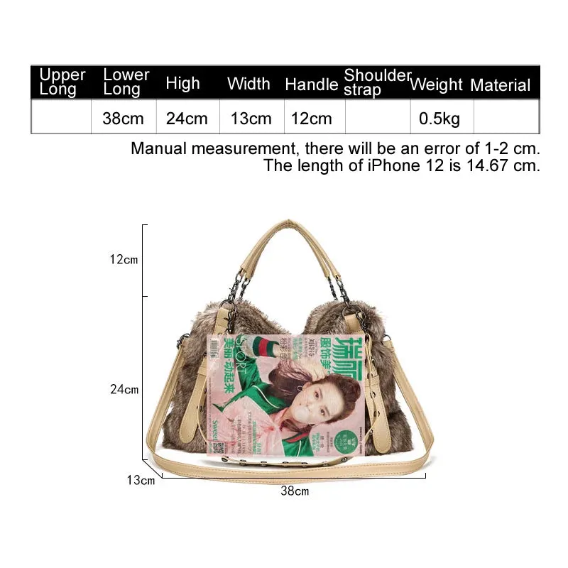 Luxury Faux Fur Tote Bag - Trendy Winter Handbag with Plush Rivet Design for Women