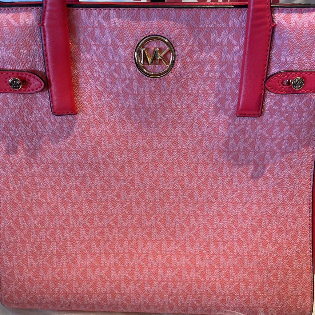 Michael Kors Carmen Logo Coral Leather Large Tote w/ 2 Handles