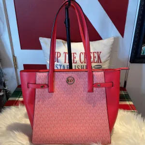 Michael Kors Carmen Logo Coral Leather Large Tote w/ 2 Handles