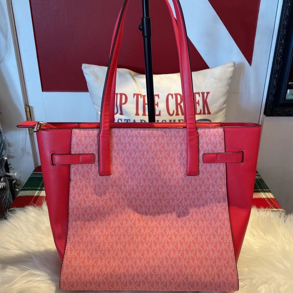 Michael Kors Carmen Logo Coral Leather Large Tote w/ 2 Handles