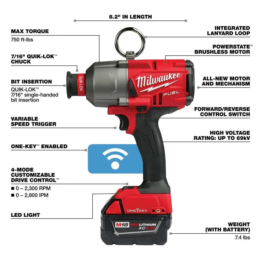 Milwaukee 2865-22 M18 FUEL 7/16" Hex Utility HTIW w/ ONE-KEY Kit