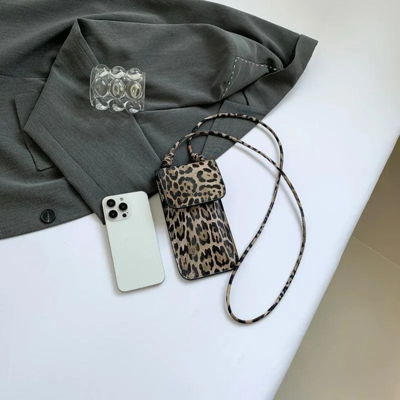 Mini Leopard Crossbody Bags Phone Purses Women Leather Flap Rectangle Purses