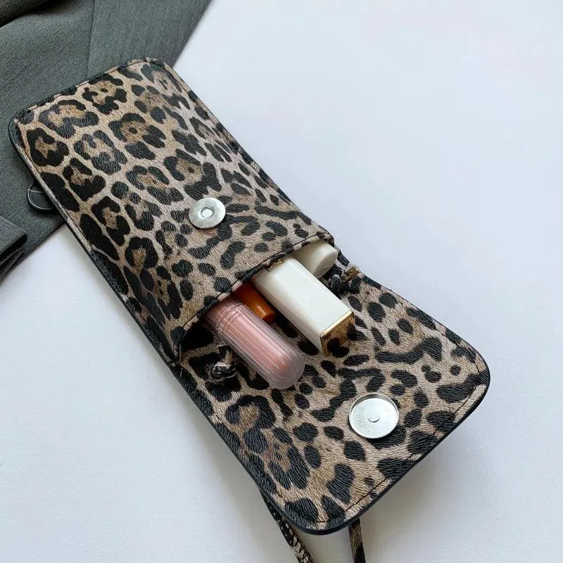 Mini Leopard Crossbody Bags Phone Purses Women Leather Flap Rectangle Purses