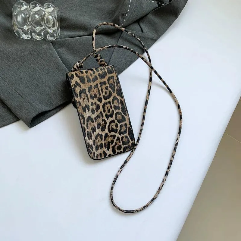 Mini Leopard Crossbody Bags Phone Purses Women Leather Flap Rectangle Purses