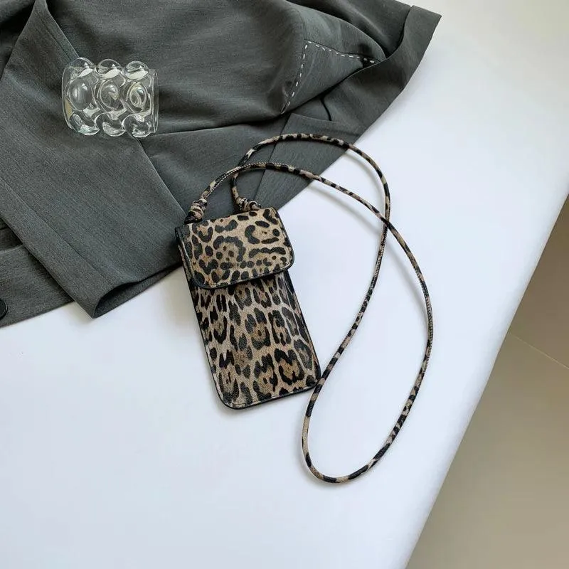 Mini Leopard Crossbody Bags Phone Purses Women Leather Flap Rectangle Purses