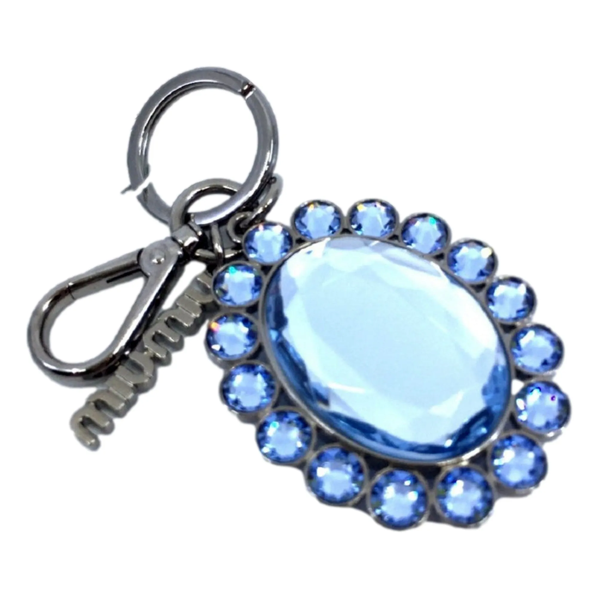 Miu Miu Trick Key Chain Ring Bag Charm Crystal Rhinestone Light Blue