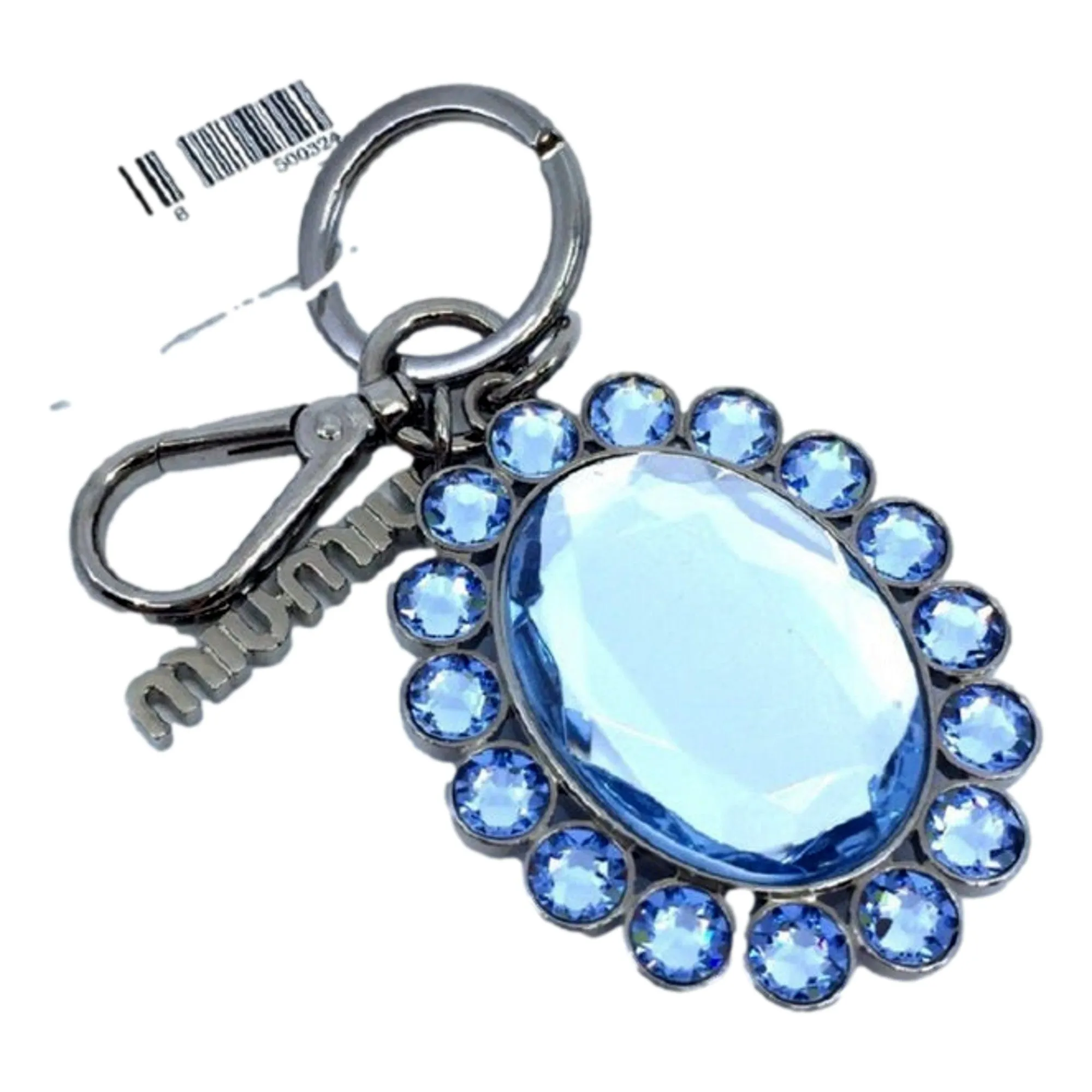 Miu Miu Trick Key Chain Ring Bag Charm Crystal Rhinestone Light Blue