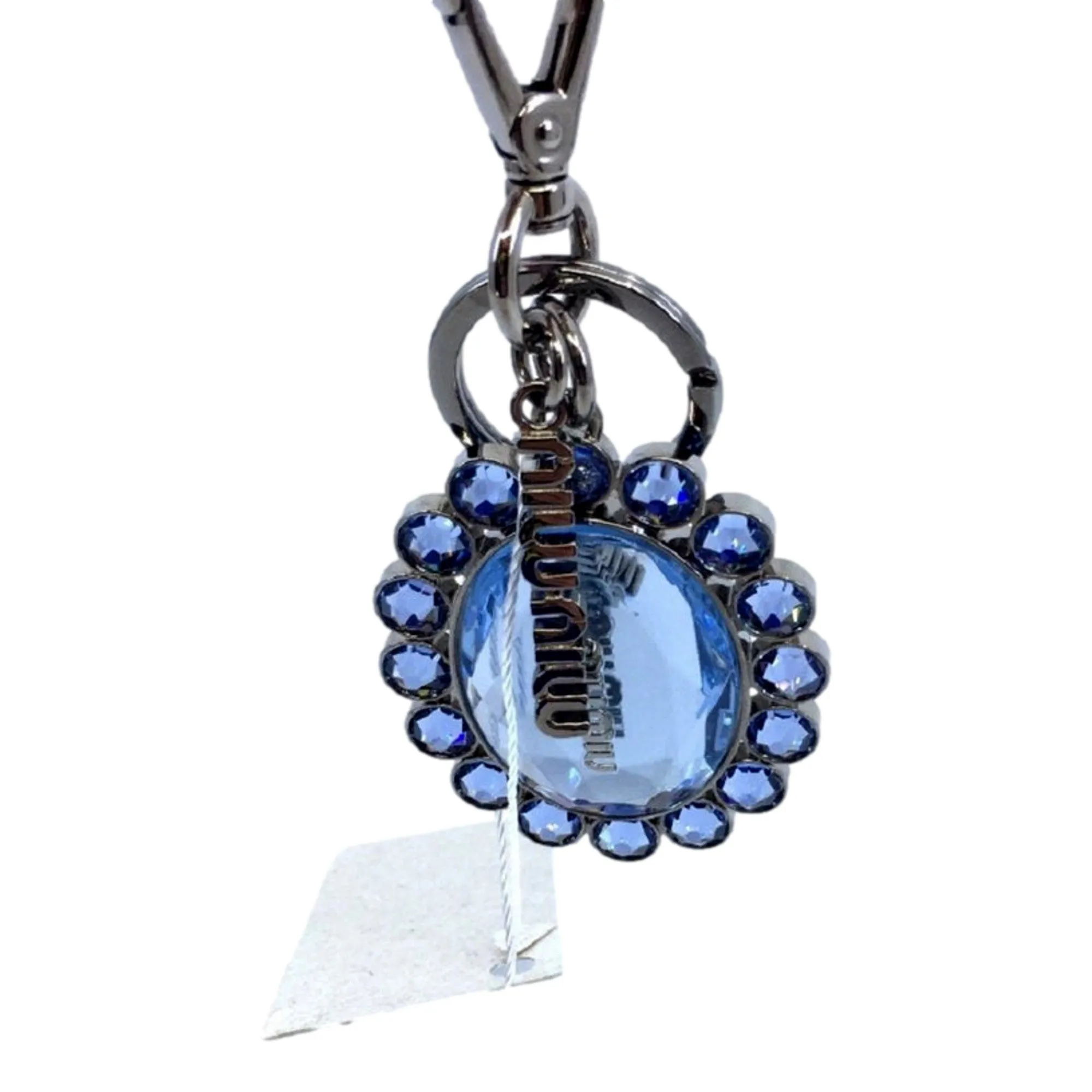 Miu Miu Trick Key Chain Ring Bag Charm Crystal Rhinestone Light Blue