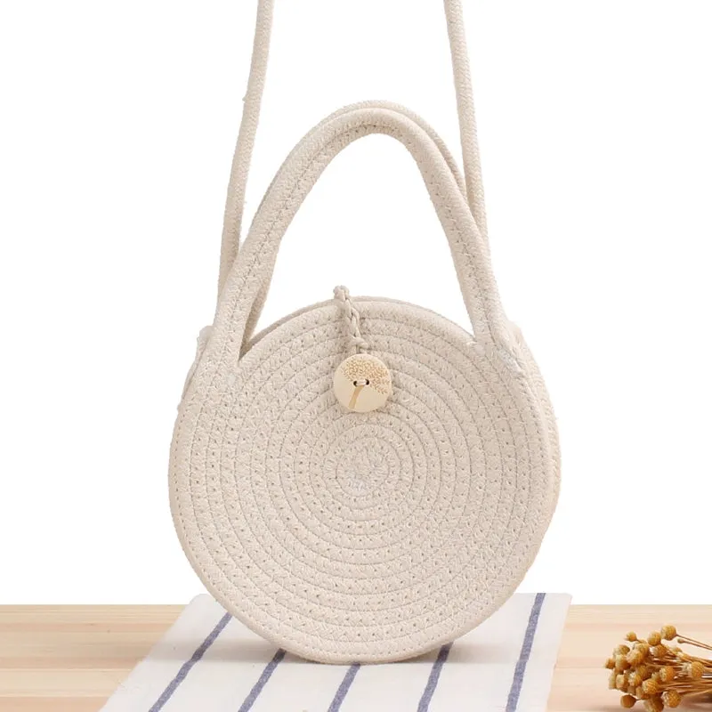 Mori Style New Crossbody Woven Bag Small round Biscuit Cotton String