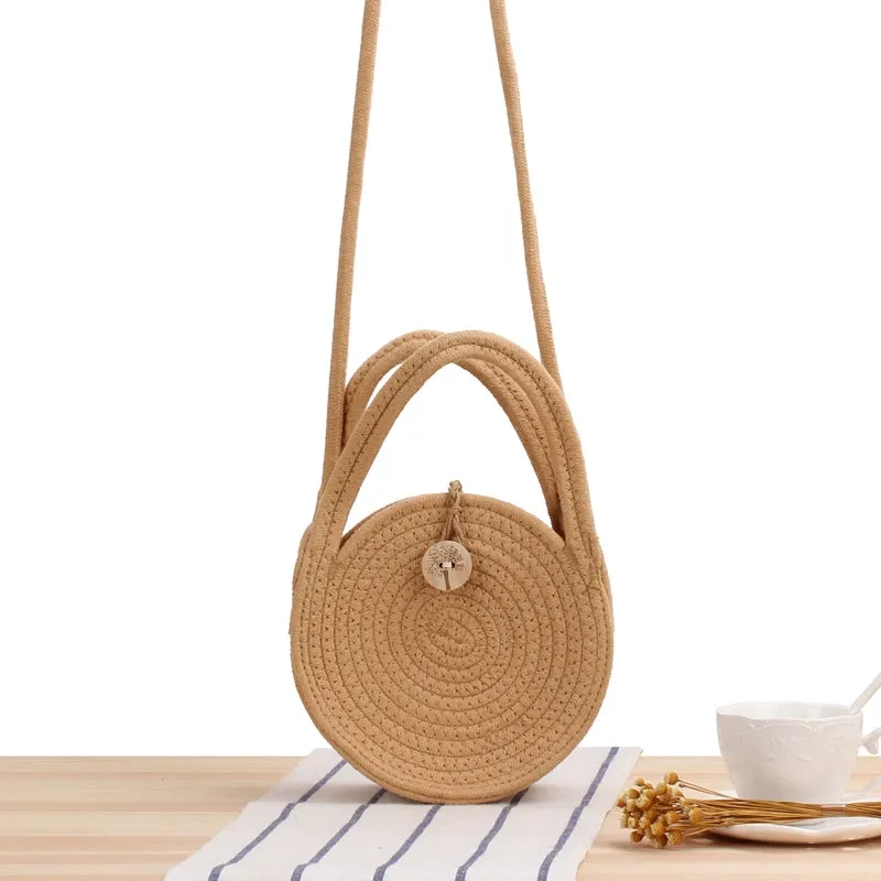 Mori Style New Crossbody Woven Bag Small round Biscuit Cotton String