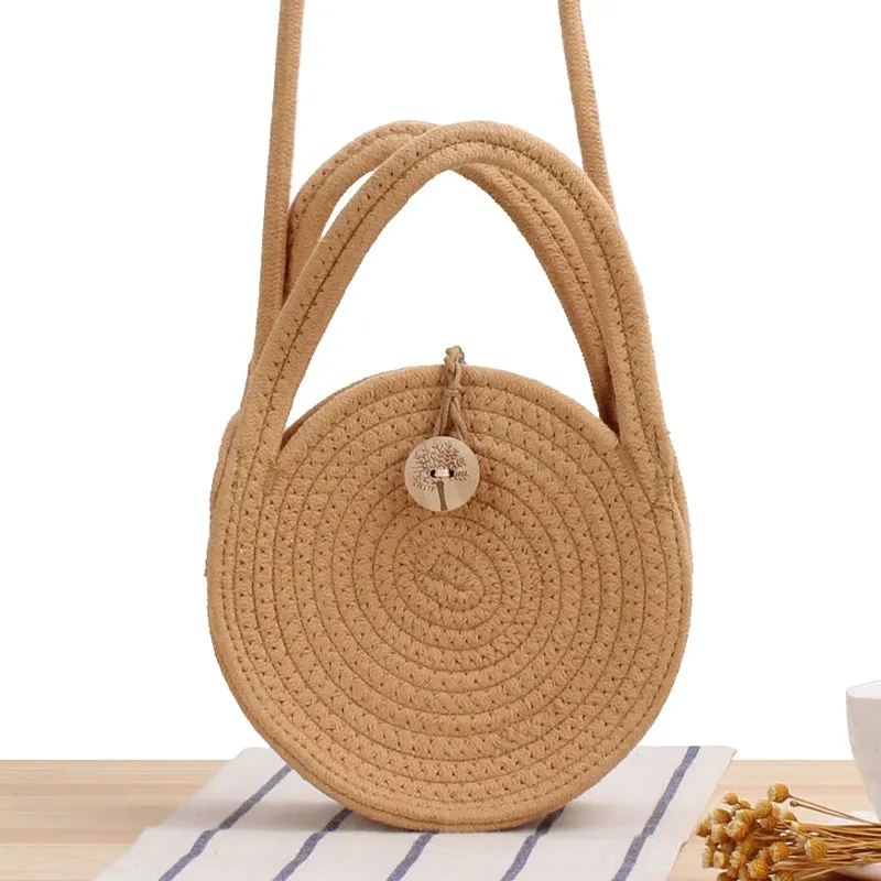 Mori Style New Crossbody Woven Bag Small round Biscuit Cotton String