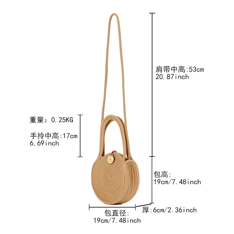 Mori Style New Crossbody Woven Bag Small round Biscuit Cotton String