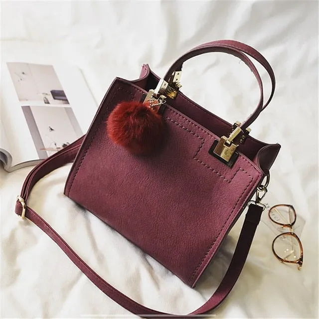 NEW HOT SALE handbag women casual tote female large shoulder messenger bags high quality Suede Leather handbag with fur ball tassle