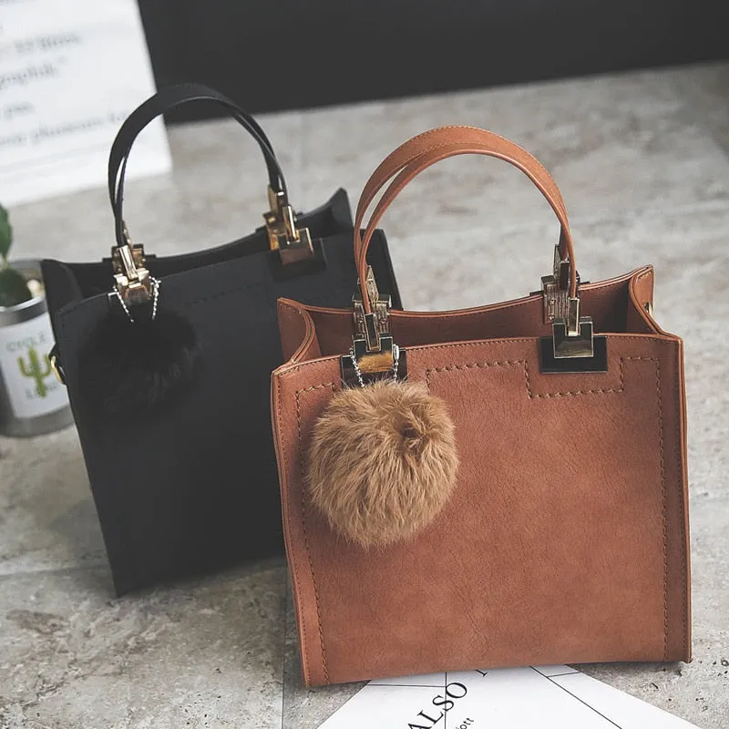 NEW HOT SALE handbag women casual tote female large shoulder messenger bags high quality Suede Leather handbag with fur ball tassle