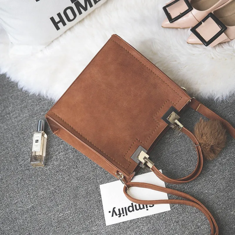 NEW HOT SALE handbag women casual tote female large shoulder messenger bags high quality Suede Leather handbag with fur ball tassle