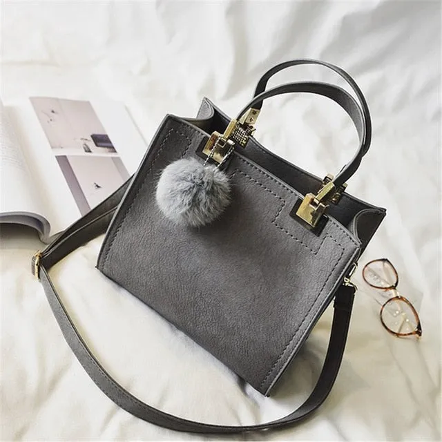 NEW HOT SALE handbag women casual tote female large shoulder messenger bags high quality Suede Leather handbag with fur ball tassle