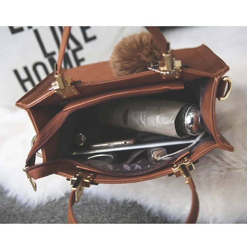 NEW HOT SALE handbag women casual tote female large shoulder messenger bags high quality Suede Leather handbag with fur ball tassle