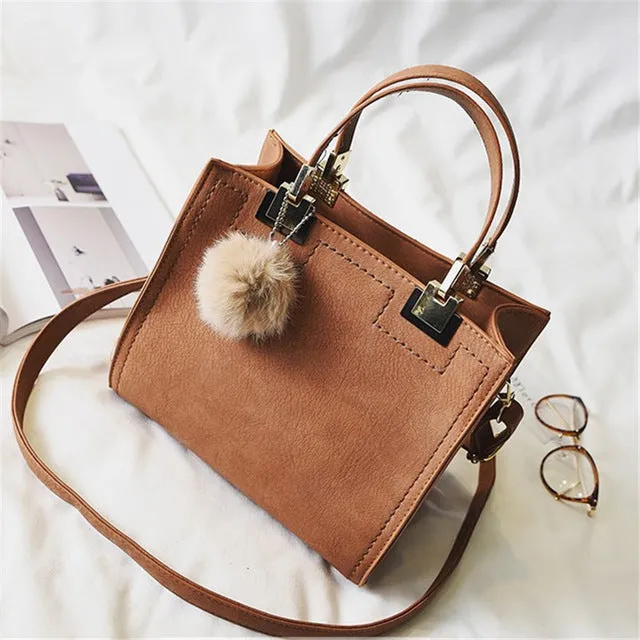 NEW HOT SALE handbag women casual tote female large shoulder messenger bags high quality Suede Leather handbag with fur ball tassle